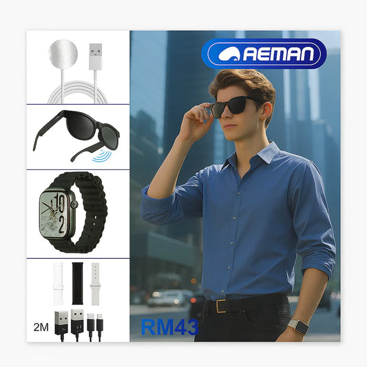 RM43 Smart Combo Set – Smartwatch + Sunglasses + Accessories (6-in-1 Kit)